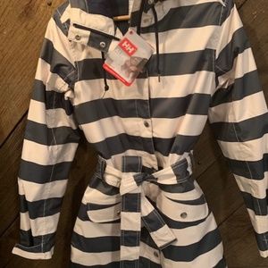 Helly Hansen Lyness Coat - White/Blue Striped- M